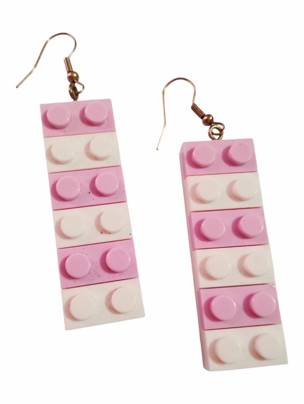 Pink & White Toy Block Pierced Earrings Girls Teenagers Women For LEGO Lovers